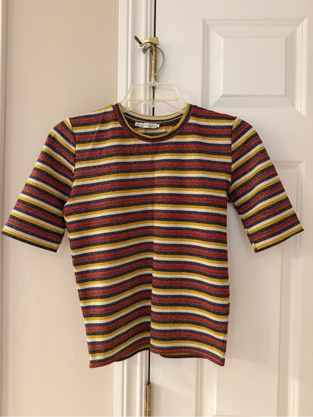 Zara Striped Short Sleeve Tee in Red, Yellow, Blue, Cream, Brown and Gray